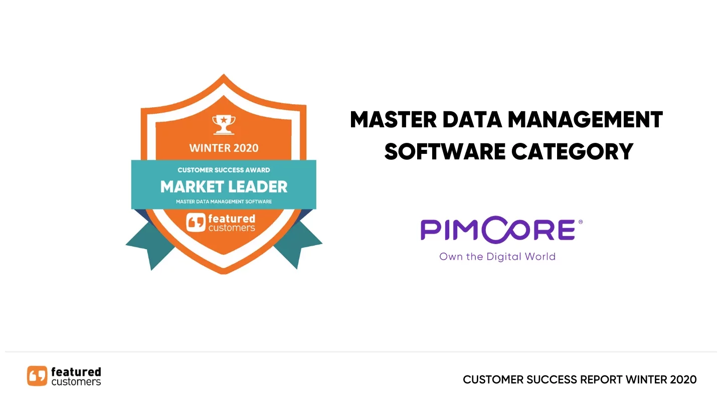 Grafika przedstawiająca certyfikat nagrody Master Data Management dla platformy Pimcore